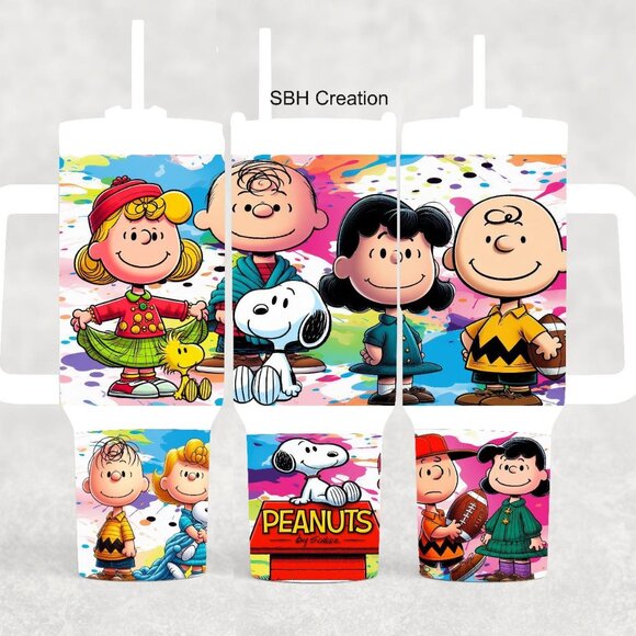 40oz Paint Peanuts gang with sliding lid and straw (stanley style tumbler ) - Picture 1 of 1